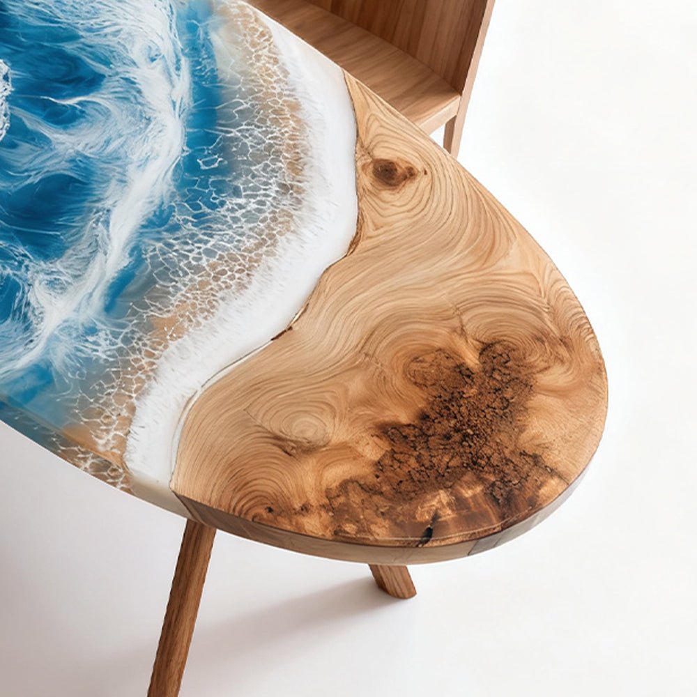Elite Oval Olive Wood Dining Table with Dynamic Ocean - Wave Resin Inlay ECT - 245 - Elitecustomtable