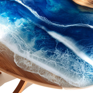 Elite Oval - Shaped Olive Wood Dining Table with Ocean - Inspired Blue Resin Inlay ECT - 243 - Elitecustomtable