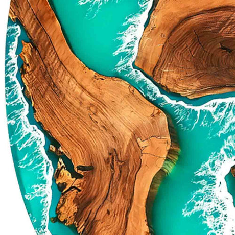 Elite Oval - Shaped Olive Wood Dining Table with Turquoise Ocean - Wave Resin Inlay ECT - 136 - Elitecustomtable