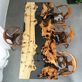 Elite Poplar & Cunninghamia Wood with Transparent Black - Gray Epoxy Resin Dining Table ECT - 160 - Elitecustomtable
