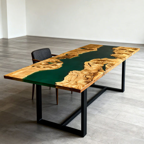 Elite Poplar Green Epoxy Rectangular Resin Dining Table – Contemporary River Table ECT - 267 - Elitecustomtable