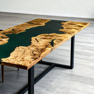 Elite Poplar Green Epoxy Rectangular Resin Dining Table – Contemporary River Table ECT - 267 - Elitecustomtable