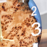 Elite Poplar Wood Burl & Blue Epoxy Resin Decorative Wall Clock EWC - 14 - 16'' - Elitecustomtable