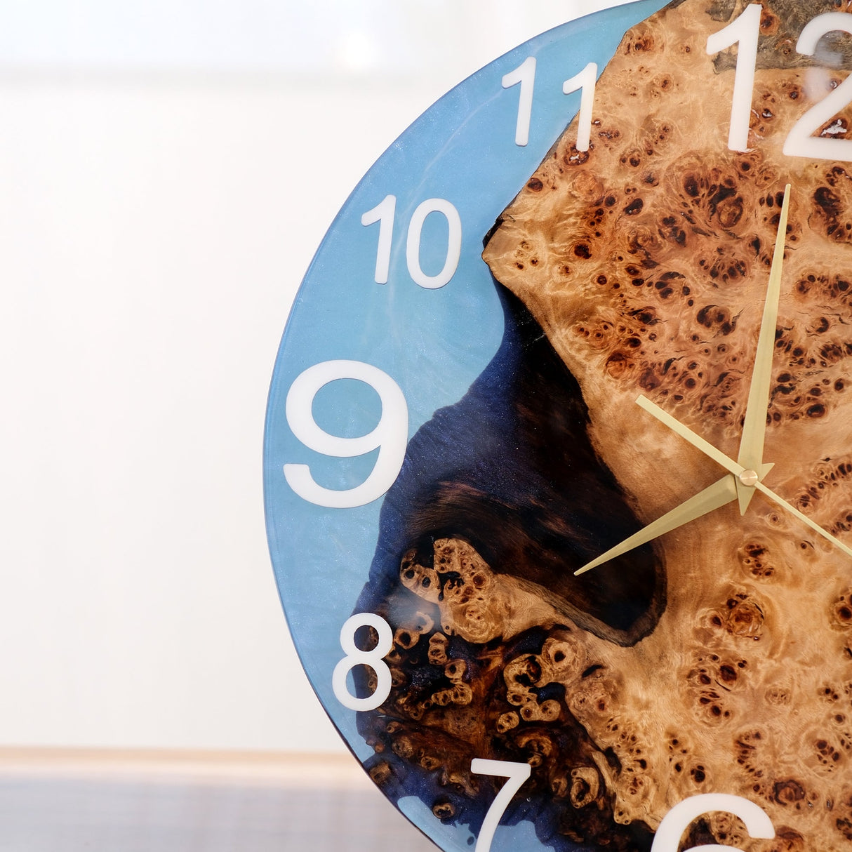Elite Poplar Wood Burl & Blue Epoxy Resin Decorative Wall Clock EWC - 14 - 16'' - Elitecustomtable