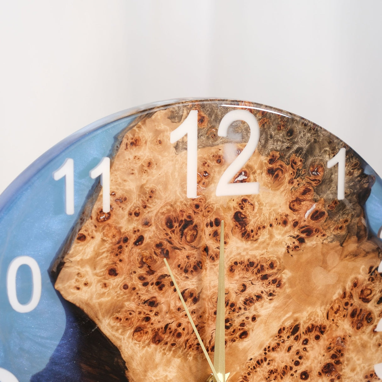 Elite Poplar Wood Burl & Blue Epoxy Resin Decorative Wall Clock EWC - 14 - 16'' - Elitecustomtable