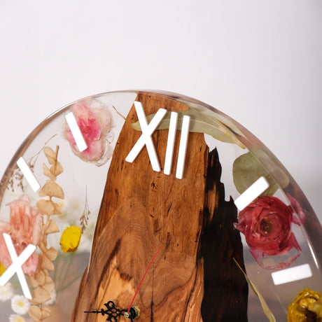 Elite Poplar Wood Dried Flower Epoxy Resin Wall Clock EWC - 12 - 16'' - Elitecustomtable