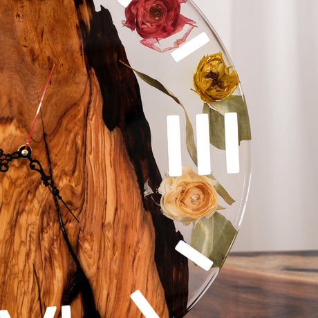 Elite Poplar Wood Dried Flower Epoxy Resin Wall Clock EWC - 12 - 16'' - Elitecustomtable