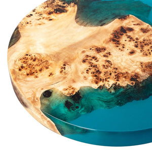 Elite Poplar Wood & Transparent Blue Epoxy Resin Round Coffee Table ECT - 188 - Elitecustomtable
