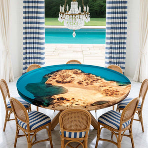Elite Poplar Wood & Transparent Blue Epoxy Resin Round Coffee Table ECT - 188 - Elitecustomtable