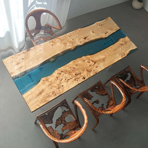 Elite Poplar Wood & Transparent Epoxy Resin Dining Table ECT - 155 - Elitecustomtable