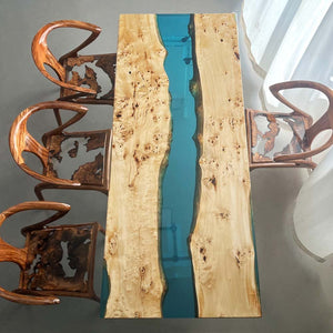Elite Poplar Wood & Transparent Epoxy Resin Dining Table ECT - 155 - Elitecustomtable