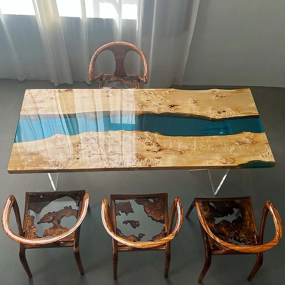 Elite Poplar Wood & Transparent Epoxy Resin Dining Table ECT - 155 - Elitecustomtable