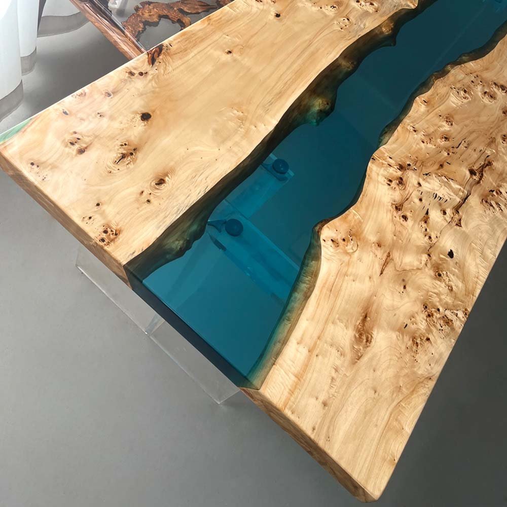 Elite Poplar Wood & Transparent Epoxy Resin Dining Table ECT - 155 - Elitecustomtable