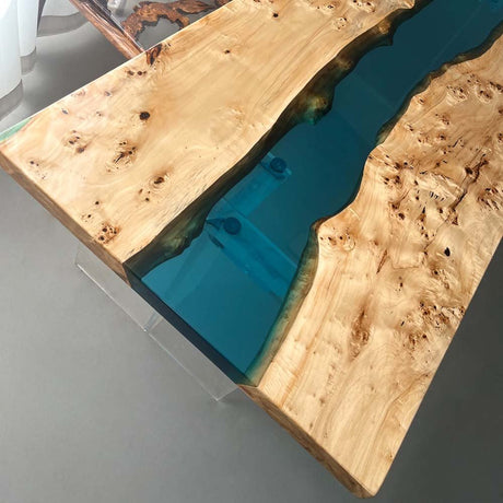 Elite Poplar Wood & Transparent Epoxy Resin Dining Table ECT - 155 - Elitecustomtable