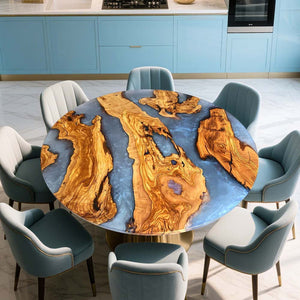 Elite Resin & Natural Olive Wood Fusion Round Table ECT - 131 - Elitecustomtable