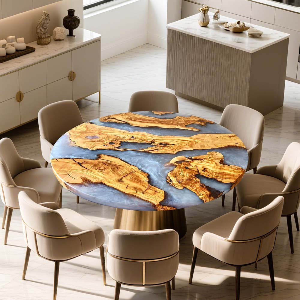 Elite Resin & Natural Olive Wood Fusion Round Table ECT - 131 - Elitecustomtable