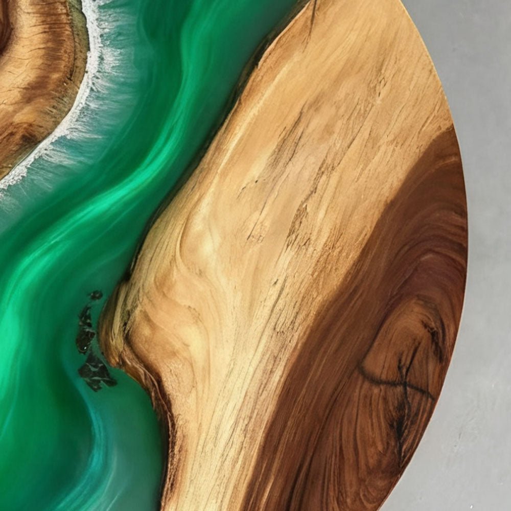 Elite Round Walnut Dining Table with Emerald Resin Inlay ECT - 236 - Elitecustomtable