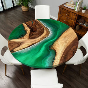 Elite Round Walnut Dining Table with Emerald Resin Inlay ECT - 236 - Elitecustomtable