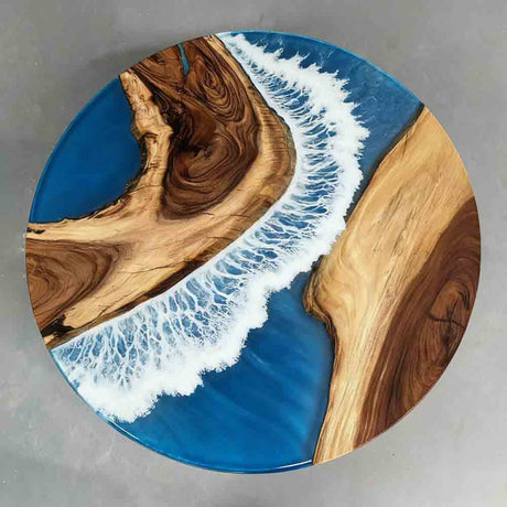 Elite Round Walnut Dining Table with Sea Wave - Inspired Resin Inlay ECT - 13 - Elitecustomtable