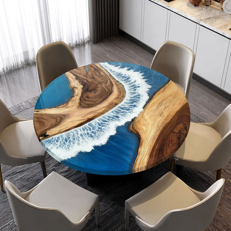 Elite Round Walnut Dining Table with Sea Wave - Inspired Resin Inlay ECT - 13 - Elitecustomtable