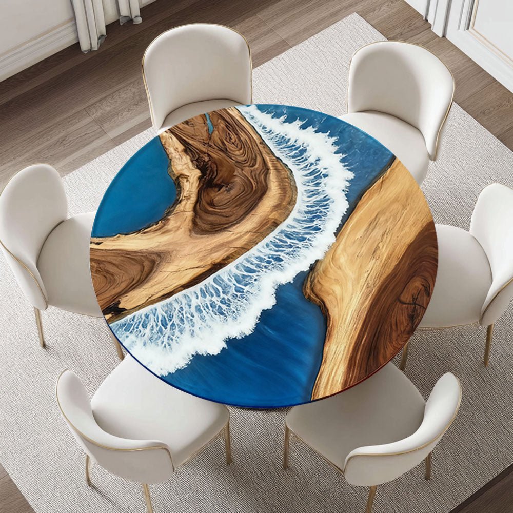 Elite Round Walnut Dining Table with Sea Wave - Inspired Resin Inlay ECT - 13 - Elitecustomtable