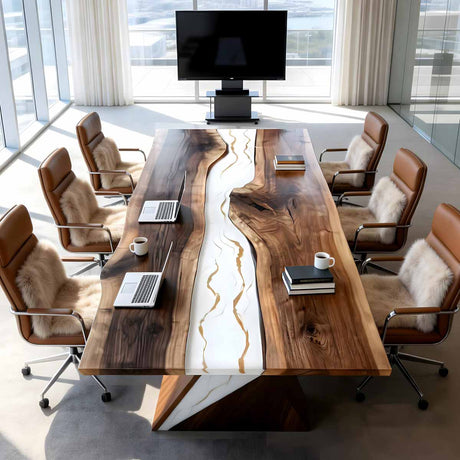 Elite Straight - Edge Black Walnut Conference Table with White Resin Inlay ECT-273 - Elitecustomtable