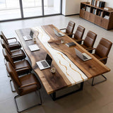 Elite Straight - Edge Black Walnut Conference Table with White Resin Inlay ECT - 273 - Elitecustomtable