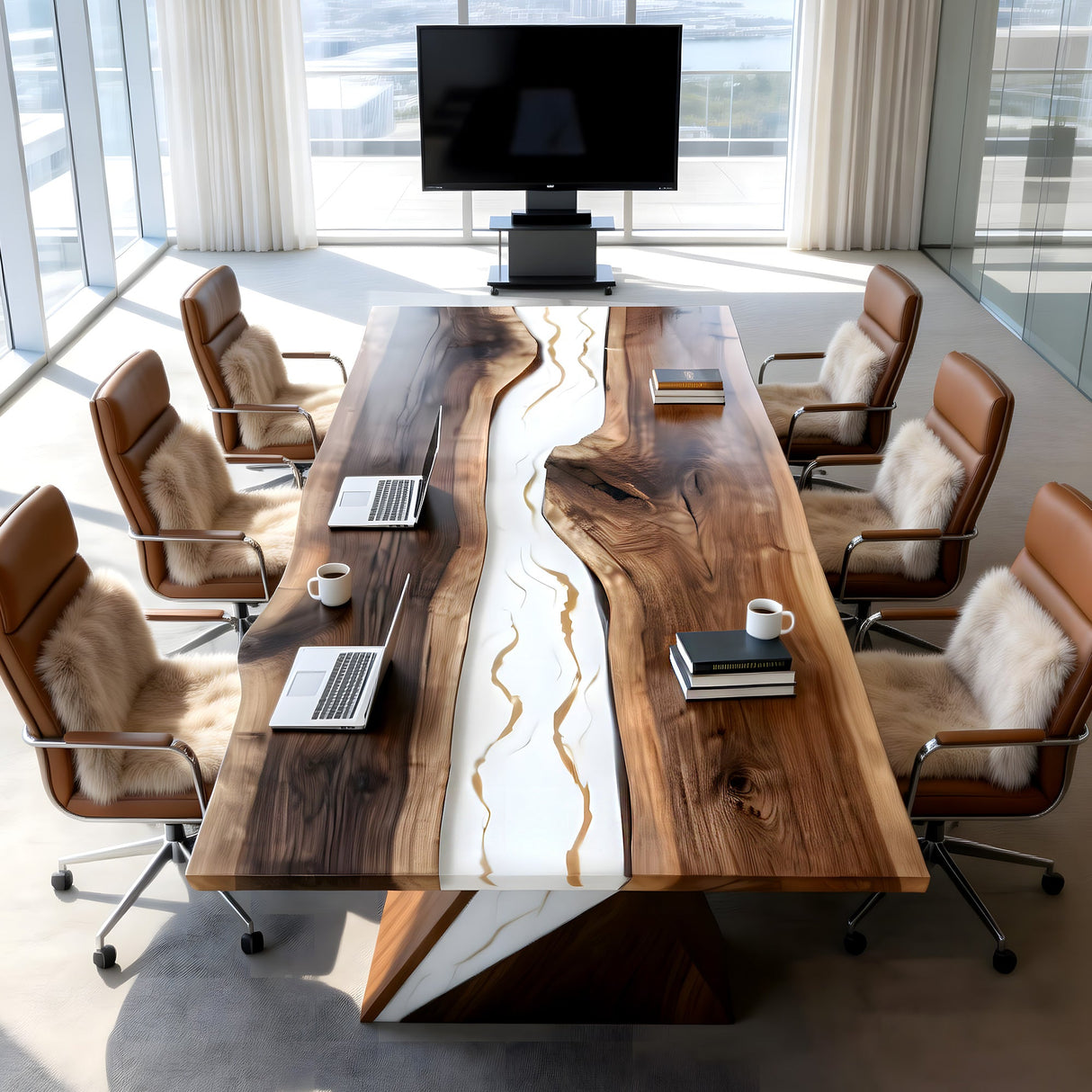 Elite Straight - Edge Black Walnut Conference Table with White Resin Inlay ECT - 273 - Elitecustomtable
