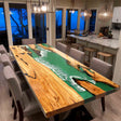 Elite Straight - Edge Olive Dining Table with Green Stream Resin 83.86"L×40.16"W EIT - 19 - Elitecustomtable