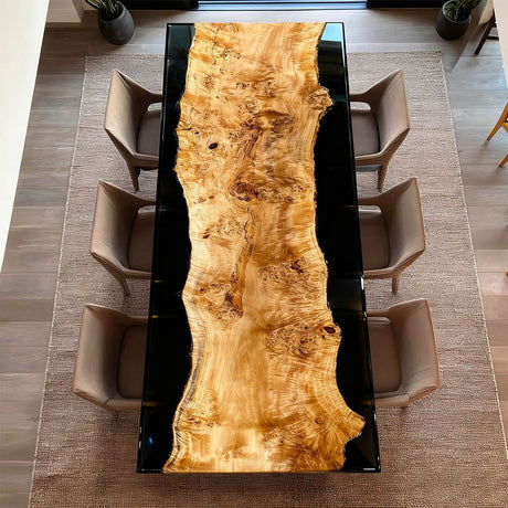 Elite Straight - Edge Poplar Dining Table with Black Resin Inlay ECT - 141 - Elitecustomtable