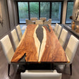 Elite Straight - Edge Walnut Dining Table with Semi - Transparent Black Resin 108"L×42"W, EIT - 14 - Elitecustomtable
