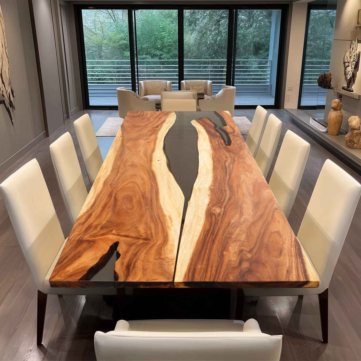 Elite Straight - Edge Walnut Dining Table with Semi - Transparent Black Resin 108"L×42"W, EIT - 14 - Elitecustomtable