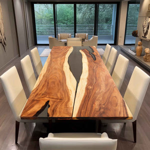 Elite Straight - Edge Walnut Dining Table with Semi - Transparent Black Resin 108"L×42"W, EIT - 14 - Elitecustomtable