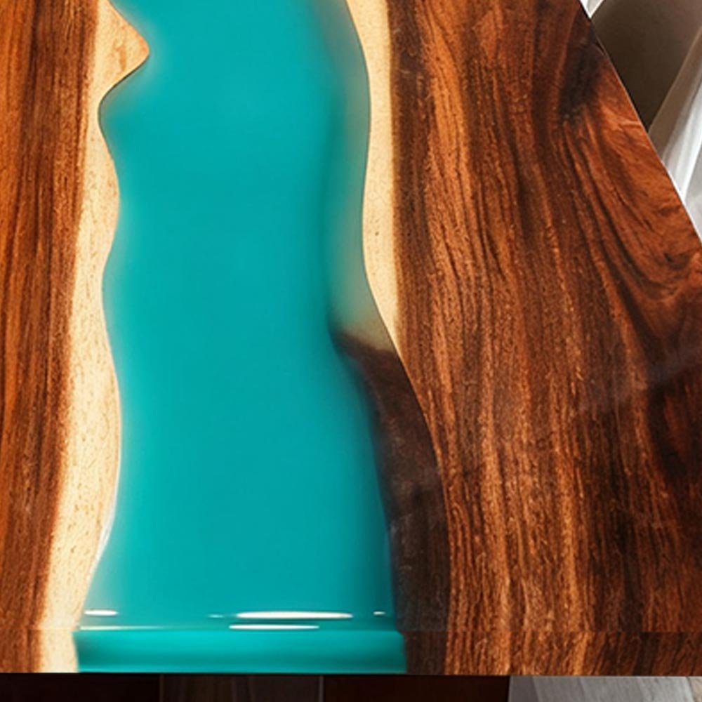 Elite Straight - Edge Walnut Dining Table with Turquoise Resin Inlay ECT - 140 - Elitecustomtable