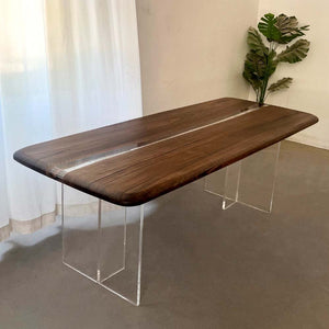 Elite Two - Piece Black Walnut & Transparent Epoxy Resin Dining Table ECT - 159 - Elitecustomtable