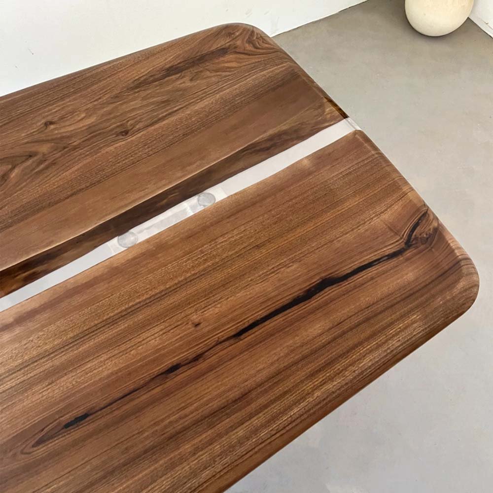 Elite Two - Piece Black Walnut & Transparent Epoxy Resin Dining Table ECT - 159 - Elitecustomtable
