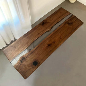 Elite Two - Piece Black Walnut & Transparent Epoxy Resin Dining Table ECT - 162 - Elitecustomtable