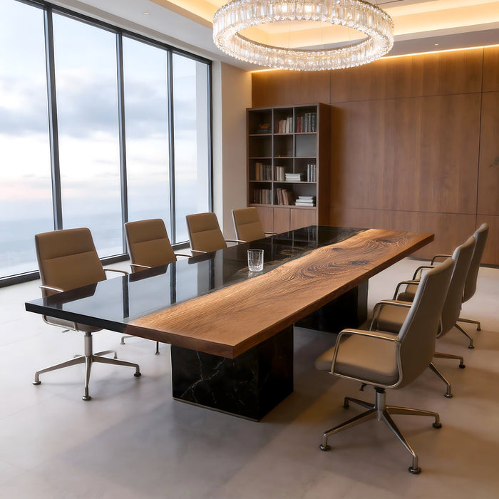 Elite Walnut Black Epoxy Rectangular Resin Dining Table – Elegant Luxury Statement Table ECT-265