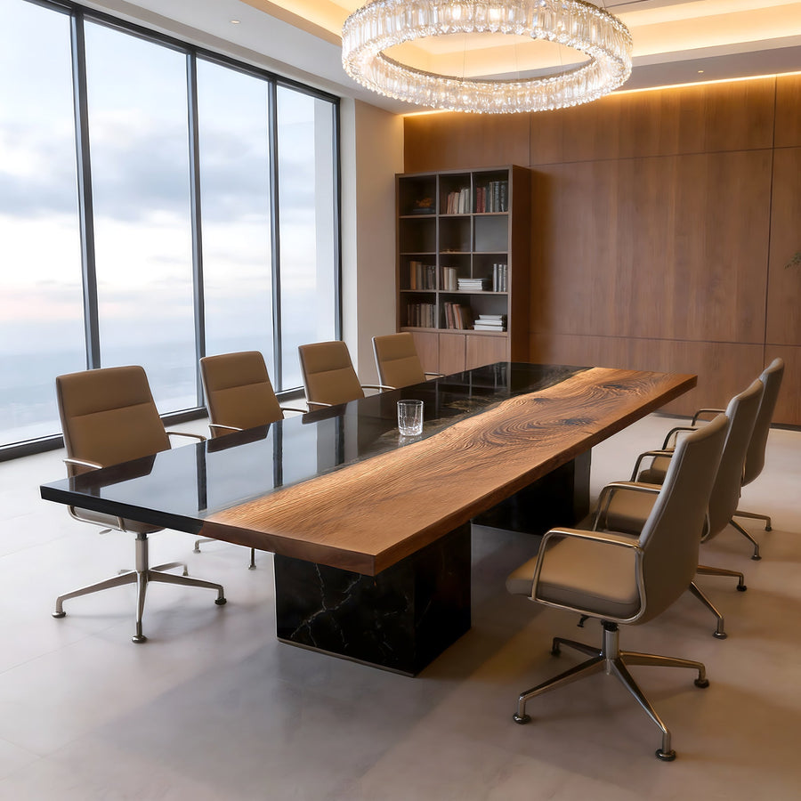 Elite Walnut Black Epoxy Rectangular Resin Dining Table – Elegant Luxury Statement Table ECT-265