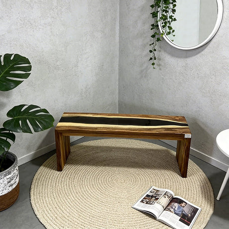 Elite Walnut Black Epoxy Resin Bench ECB - 04 – Handmade Wood Bench - Elitecustomtable