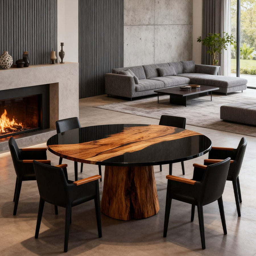 Elite Walnut Black Resin Epoxy Round Dinner Table ECT-257