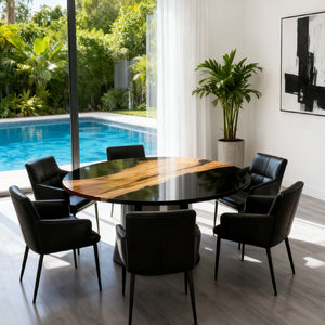 Elite Walnut Black Resin Epoxy Round Dinner Table ECT - 257 - Elitecustomtable
