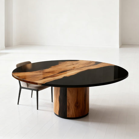 Elite Walnut Black Resin Epoxy Round Dinner Table ECT - 257 - Elitecustomtable
