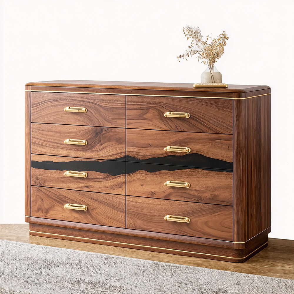 Elite Walnut Black Resin Gold - Accent 8 - Drawer Dresser ECD - 04 - Elitecustomtable