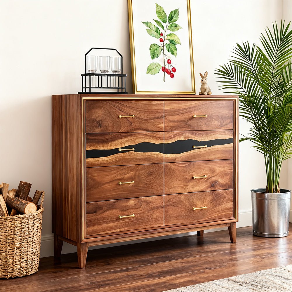 Elite Walnut Black Resin Gold - Accent 8 - Drawer Dresser ECD - 07 - Elitecustomtable