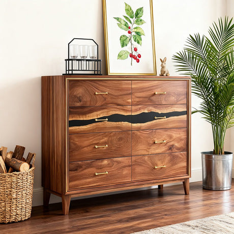 Elite Walnut Black Resin Gold - Accent 8 - Drawer Dresser ECD - 07 - Elitecustomtable