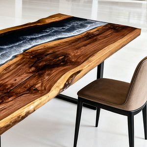 Elite Walnut Black & White Ocean Epoxy Rectangular Coffee Table ECT - 259 - Elitecustomtable