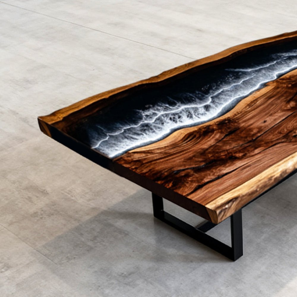 Elite Walnut Black & White Ocean Epoxy Rectangular Coffee Table ECT - 259 - Elitecustomtable