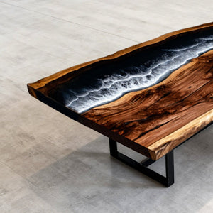 Elite Walnut Black & White Ocean Epoxy Rectangular Coffee Table ECT - 259 - Elitecustomtable