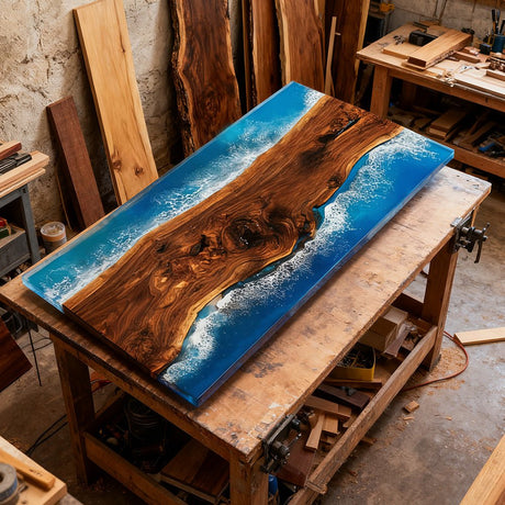 Elite Walnut Blue Epoxy Rectangular Resin Dining Table – Custom River Table ECT - 269 - Elitecustomtable